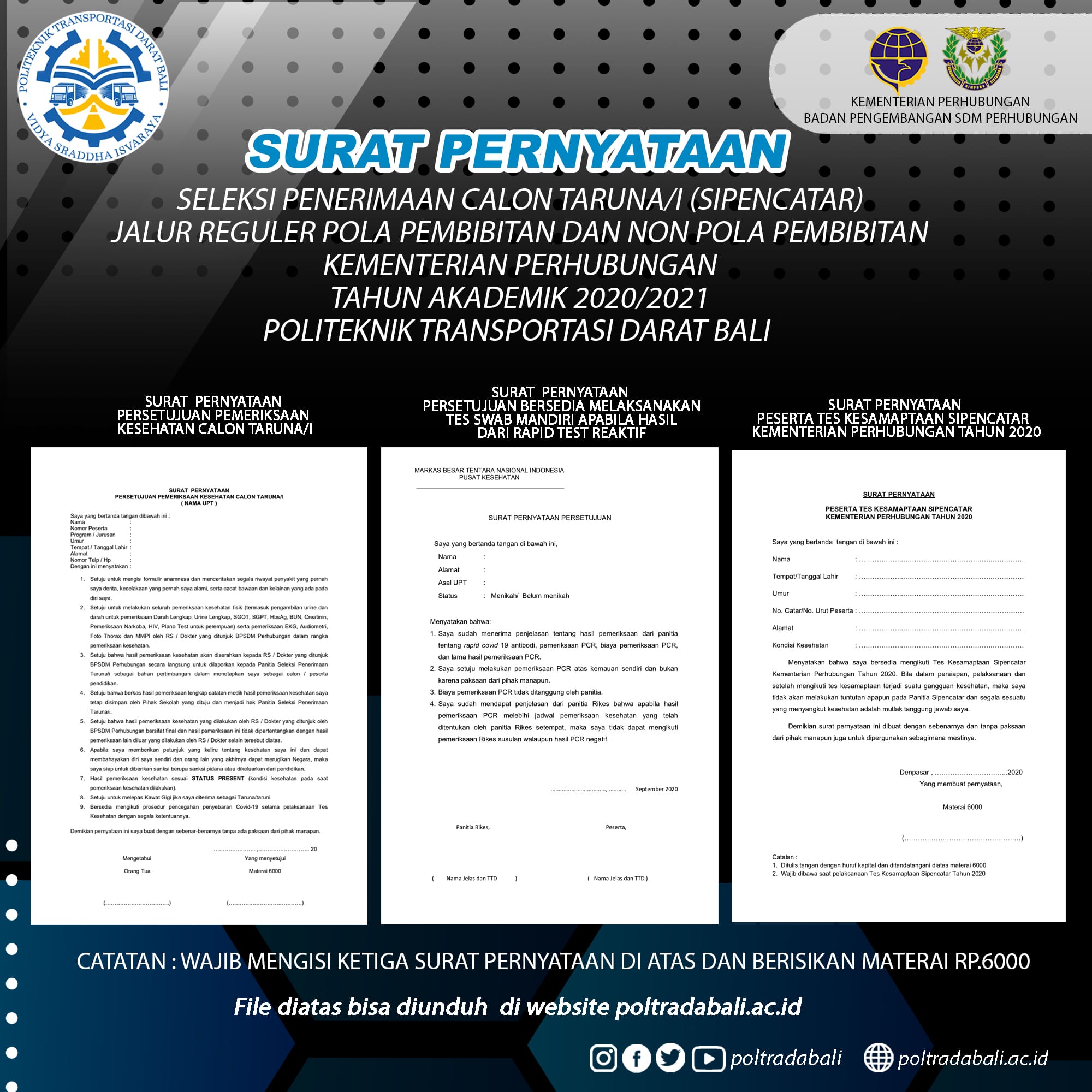 SURAT PERNYATAAN TES KESEHATAN DAN KESAMAPTAAN SIPENCATAR